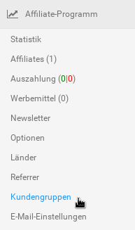 Kundengruppen in der Menübox Affiliate-Programm