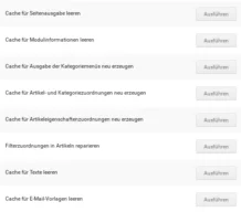 Cache leeren im Gambio-Backend, u.a. mit: Cache für Modulinformationen leeren und Cache für Texte leeren