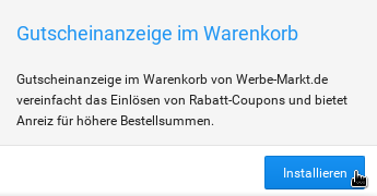 Modul Gutscheinanzeige im Warenkorb mit Installieren-Button im Gambio Modul-Center