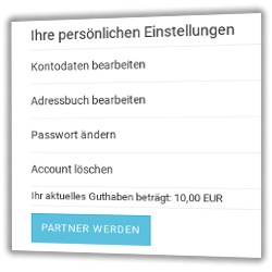 „Partner werden”-Link in „Ihr Konto”