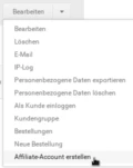 Optionen Kundenverwaltung im Gambio-Backend: Optionen mit Mauszeiger auf Affiliate-Details erstellen