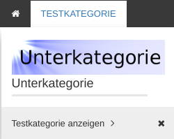 Aufgeklappte Menüleiste Testkategorie zeigt Bild Unterkategorie