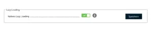 Screenshot der Gambio Admin-Oberfläche im Bereich „Lazy Loading“ des Moduls zur Ladezeitoptimierung: Natives Lazy Loading ist aktiviert.