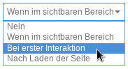 Auswahlfeld mit Mauszeiger auf Bei erster Interaktion