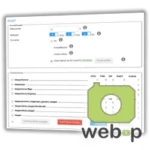 Screenshot WebP im Gambio-Backend und web-p-Logo