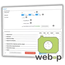 Screenshot WebP im Gambio-Backend und web-p-Logo
