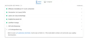 PageSpeed Insights (Mobil), bestandene Prüfung „LCP-Anfrageerkennung“: Hinweis, das LCP-Bild im HTML-Code direkt sichtbar zu machen und dafür Lazy Loading zu vermeiden.