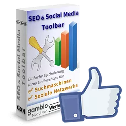 Facebook Gefällt-mir-Daumen vor SEO & Social Media Toolbar für Gambio Softwarebox