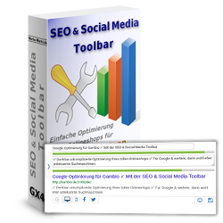 Snippet mit Eingabefeldern und grünen Balken vor der SEO & Social Media Toolbar für Gambio Softwarebox