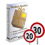 Tempolimit 20 und 30 Straßenschilder vor der Product Bundles Softwarebox