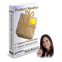 Gesicht einer Dame mit erklärender Zeigefinger-Geste vor dem Product-Bundles-Softwarepaket