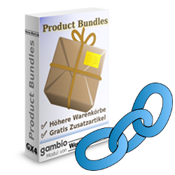 3 Glieder einer blauen Kette vor der Product-Bundles-Softwarebox