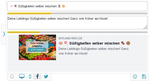 Screenshot der Toolbar mit Eingabefelder für Facebook-Titel und Beschreibung