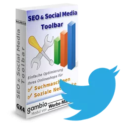 Twitter Vogel vor der SEO & Social Media Toolbar für Gambio Softwarebox