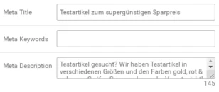 Meta Title: Testartikel zum supergünstigen Sparpreis, Meta Keywords & Meta Description mit Eingabefeldern