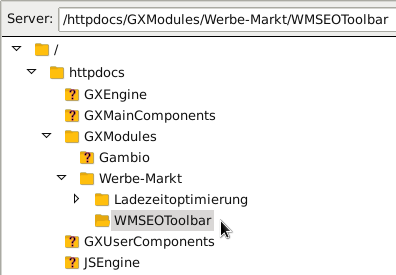 Verzeichnis /httpdocs/GXModules/Werbe-Markt/WMSEOToolbar in FileZilla
