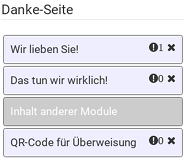 Danke-Seite mit Inhaltsblöcken Wir lieben Sie! !1, Das tun wir wirklich! !0 und QR-Code für Überweisung !0