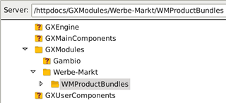 Verzeichnisbaum /httpdocs/GXModules/Werbe-Markt/WMProductBundles in FileZilla