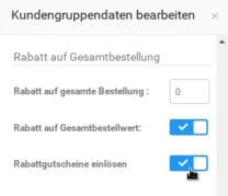 Kundengruppendaten bearbeiten: Rabattgutscheine einlösen Mauszeiger auf aktiviertem Kontrollkästchen