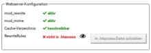 Webserver-Konfiguration: RewriteRules nicht in .htaccess, Button: In .htaccess-Datei schreiben