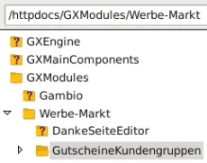 Verzeichnisstruktur /httpdocs/GXModules/Werbe-Markt/GutscheineKundengruppen in FileZilla