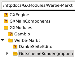 Verzeichnisstruktur /httpdocs/GXModules/Werbe-Markt/GutscheineKundengruppen in FileZilla