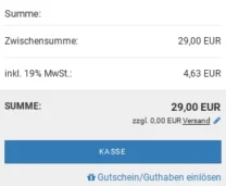 Gutschein/Guthaben einlösen Link im Warenkorb