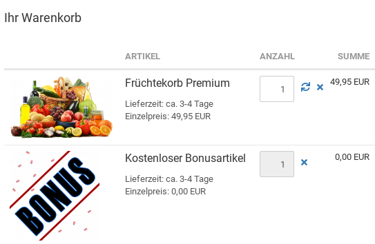 Ihr Warenkorb: 1x Früchtekorb Premium, 1x Kostenloser Bonusartikel