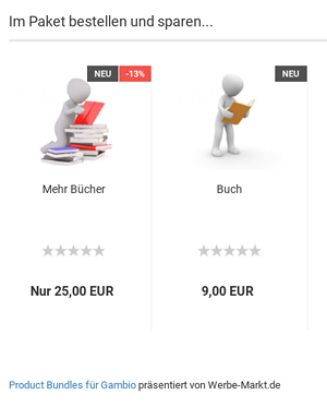 Hinweistext unter Product Bundles: Kostenlose Testversion der Product Bundles für Gambio präsentiert von Werbe-Markt.de