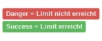 Danger = Limit nicht erreicht Success = Limit erreicht