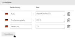 Zusatzfelder-Box, Mauszeiger auf Sortieren-Button