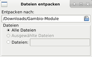 Dateien entpacken, Entpacken nach Downloads/Gambio-Module