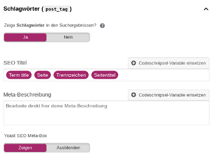 Schlagwörter (post_tag), Zeige Schlagwörter in den Suchergebnissen? ja/nein