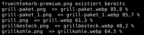 fruechtekorb-premium.png existiert bereits grill-paket.png => grill-paket.webp 85,8 % grill-paket_1.png => grill-paket_1.webp 85,7 % grill.png => grill.webp 61,3 % grillbesteck.png => grillbesteck.webp 48,2 % grillkohle.png => grillkohle.webp 64,5 %
