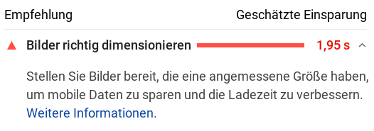 Empfehlung: Bilder richtig dimensionieren, Geschätzte Einsparung: 1,95 s