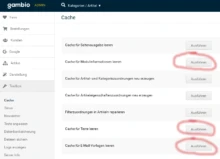 Cache für Modulinformationen, Texte & E-Mail-Vorlagen leeren