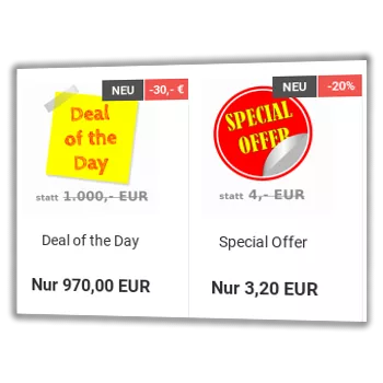 Deal of the Day: statt 1.000,- EUR nur 970,- EUR = -30,- EUR, Special Offer: statt 4,- EUR nur 3,20 EUR = -20%