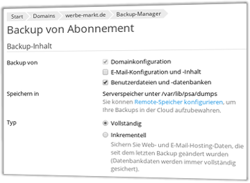 Backup von Abonnement