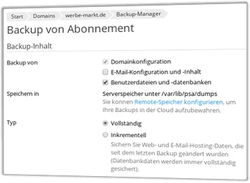 Backup von Abonnement