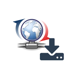 Update- (Globus umgeben von 2 Pfeilen) und Download-Icon (Pfeil nach unten zeigt auf Festplatte)