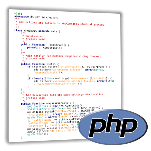 PHP-Logo vor einer Script-Datei in einem Editor mit Syntax-Highlighting
