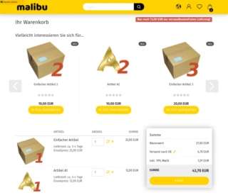 Cross-Selling-Artikel oberhalb des Warenkorbinhalts