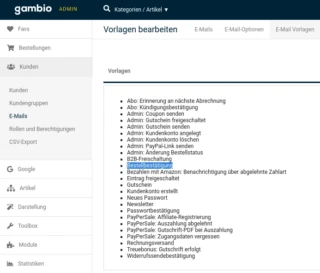 Vorlagen bearbeiten > Bestellbestätigung