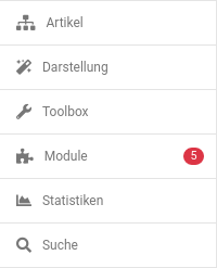 Menübox: Artikel Darstellung Toolbox Module (5) Statistiken Suche