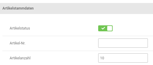 Artikelstammdaten: Artikelanzahl 10