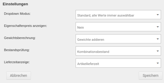 Einstellungen Bestandsprüfung: Kombinationsbestand