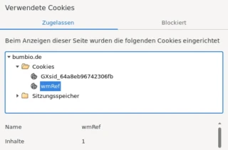 Verwendete Cookies: wmRef 1