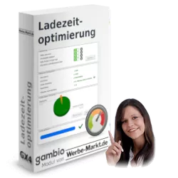 Gambio-Modul zur Ladezeitoptimierung und hilfreiche Frau