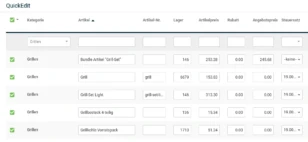 Gambio Quickedit mit Eingabefeldern für Artikelpreise