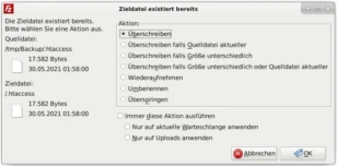 .htaccess-Update in FileZilla: Zieldatei existiert bereits